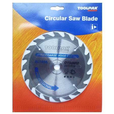 TCT Circular Saw Blade 190mm x 16mm x 20T Professional Toolpak 